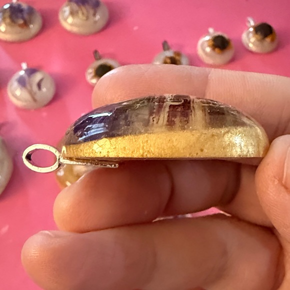 Unique Artisan Gold and Purple Floral Pendant Necklace - Picture 5 of 8